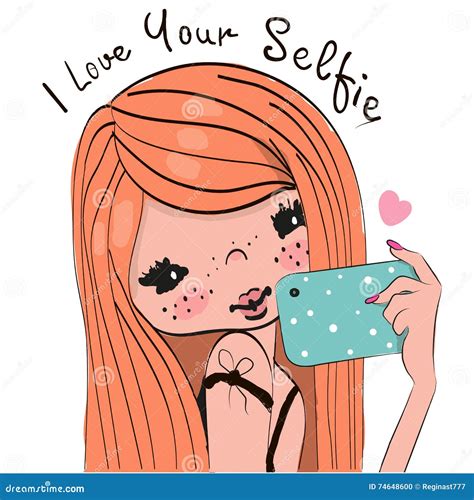 Vector Cute Cartoon Girl Makes Selfie Stock Vector - Illustration of