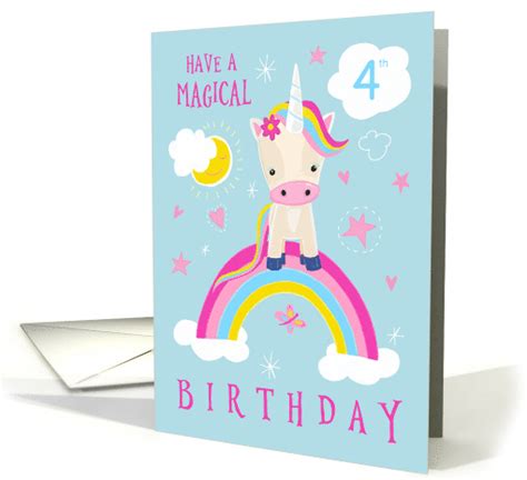 4th Birthday Magical Cute Unicorn Rainbow Card 1668304