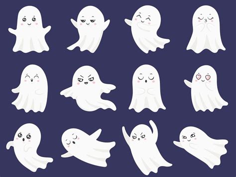 Cute Halloween Ghosts Frightened Funny Ghost Curious Spook And Smili