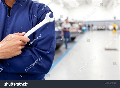 Mechanic Holding Wrench Car Garage Stock Photo 97009820 Shutterstock