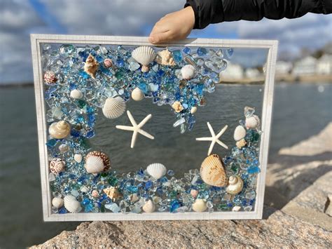 Free Shipping Large Beach Glass Coastal Windowmixed Media Etsy Sea Glass Mosaic Beach Glass