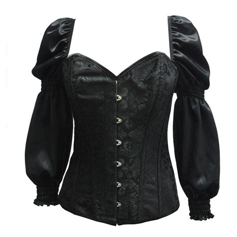 Buy Black Long Puff Sleeve Plus Size Corsets And Bustiers Vintage Victorian
