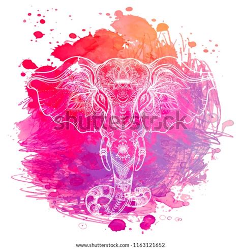 Indian Elephant Over Watercolor Background Tattoo Stock Vector Royalty