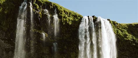 Download Wallpaper 2560x1080 Waterfall Cliff Rock Water Nature Dual