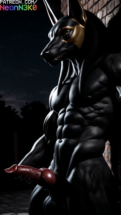 rule 34 abs ai generated anubian jackal anubis athletic athletic male balls big penis black