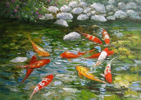 Palette Knife Oil Painting Koi Fish Painting By Enxu Zhou