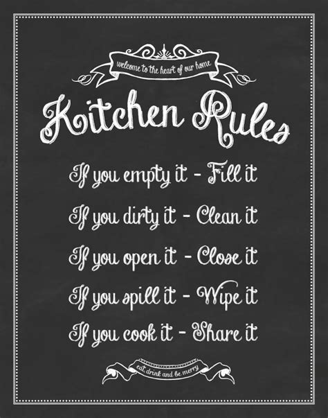 Kitchen Rules Inspirational Saying Home Decor Wall Art Kitchen Rules