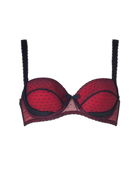 Dita Von Teese Luxury Red Black Spot Mesh Contour Bra Rot Schwarz