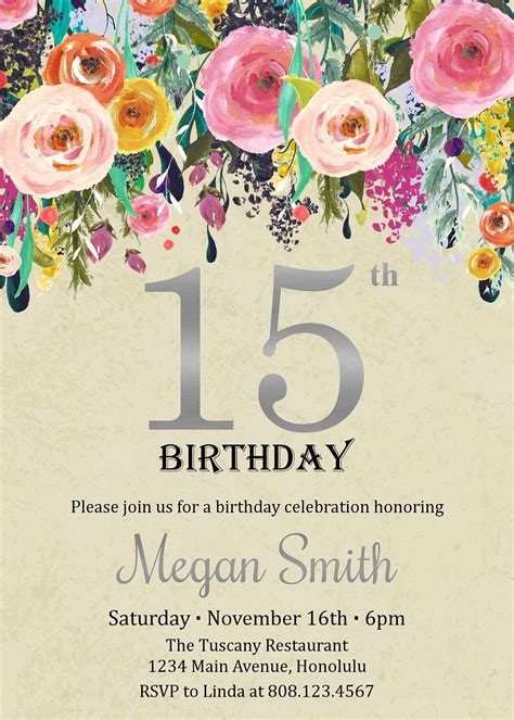 15th Birthday Invitation Templates Free