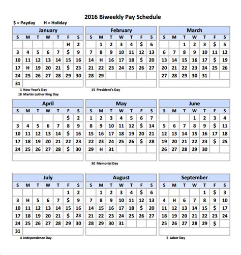 2016 Biweekly Payroll Calendar Template Business