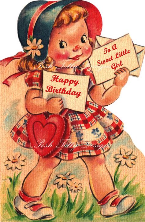 A Sweet Girls Birthday 1940s Vintage Greetings Card Digital