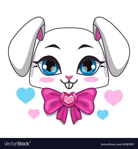 Cute Cartoon Bunny Face Vector Image On Vectorstock In 2020 Cartoon
