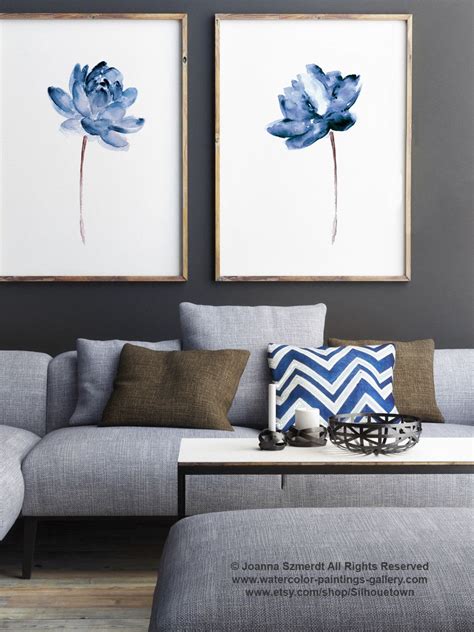 Blue Modern Floral Illustration Wall Decor Printable Wall Art Set Of 2