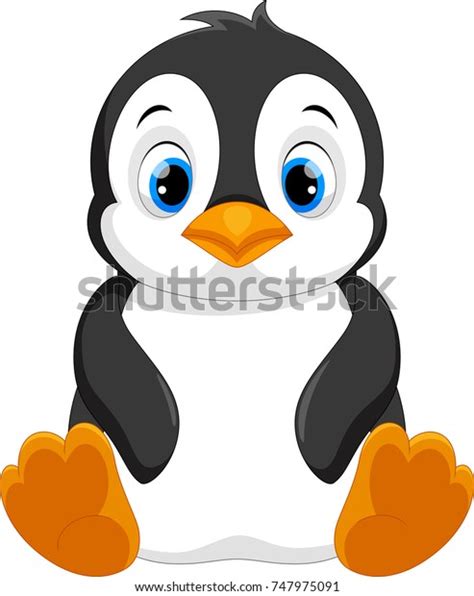 Cute Baby Penguin Cartoon Sitting Stock Vector Royalty Free 747975091