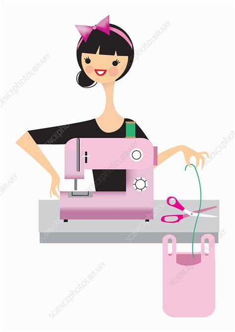 Woman Using Sewing Machine Illustration Stock Image C0398676 Science Photo Library
