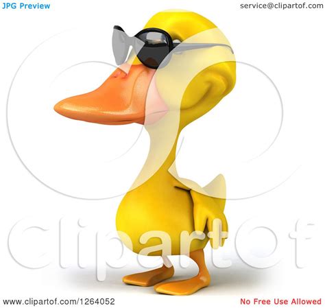 Clipart Of A 3d Yellow Duck Wearing Sunglasses Royalty Free Vector