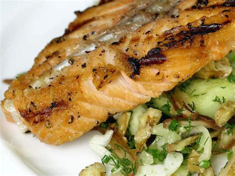 Grilled Salmon With Smashed Cucumber Date Salad From