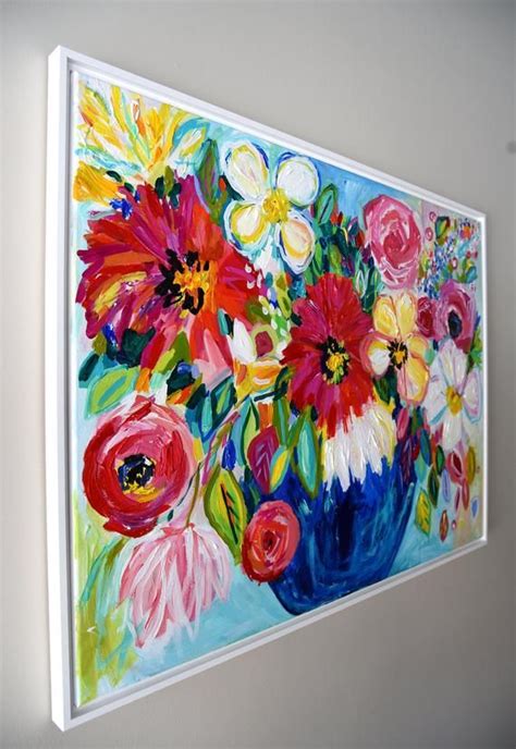 Large Bold Floral Still Life Bright Bouquet Abstract Etsy Painting