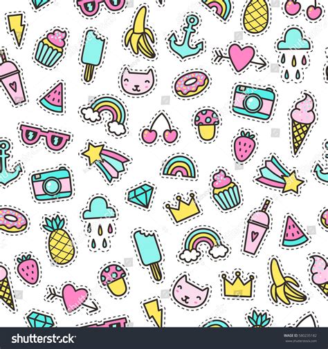 Cute Objects Seamless Pattern Pins Stickers Stock Vector Royalty Free