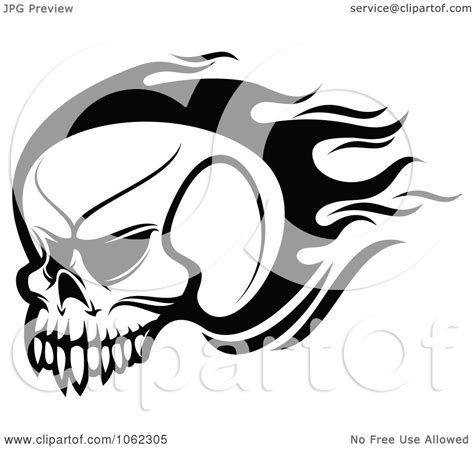 Clipart Black And White Flaming Skull Logo 2 Royalty