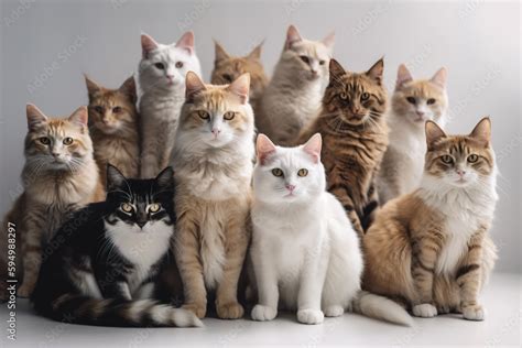 Studio Image Of Large Group Of Cats Generative Ai Illustration Stock
