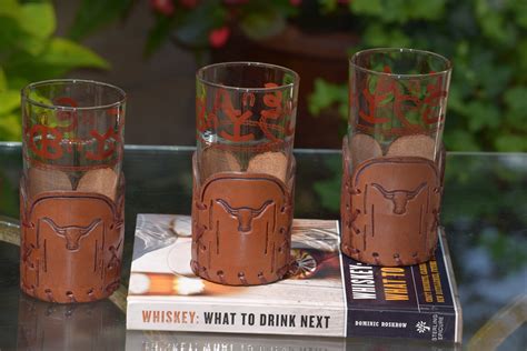 4 Vintage Libbey Western Highball Glasses Bamco Longhorn Rodeo Leather Cattle Ranch Branding