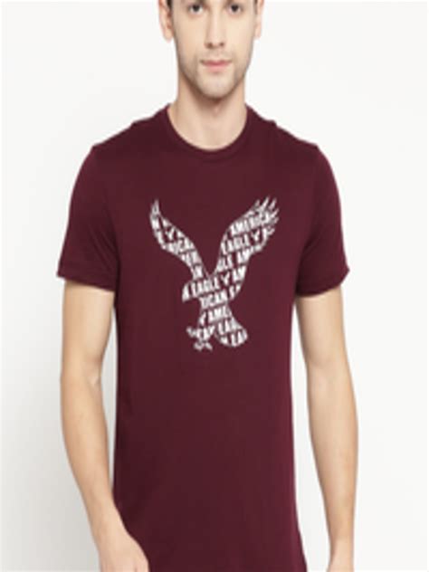 Buy American Eagle Outfitters Men Burgundy And White Printed Round Neck T