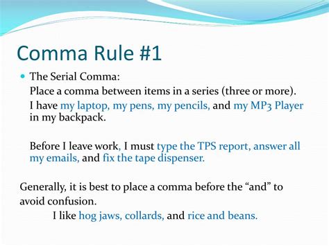 Ppt The Six Basic Comma Rules Powerpoint Presentation Free Download