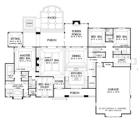 Click the image for larger image size and more details. Large one story house plan, big kitchen with walk in ...