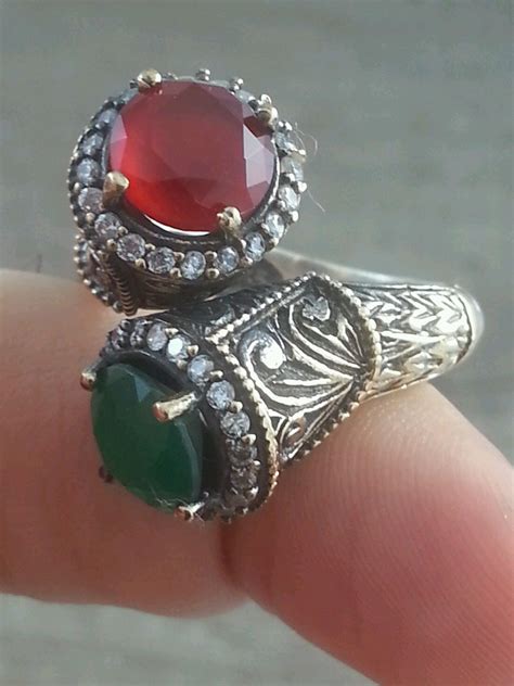 Antique 925 Silver Ring Authentic Turkish Jewelry Ruby Emerald Topaz