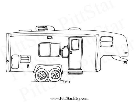 Instant Download Fifth Wheel Travel Trailer Printable Coloring Page