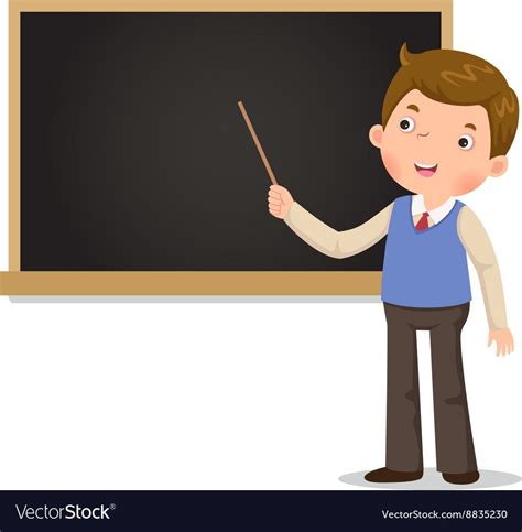 Male Teacher Standing In Front Of Blackboard With Vector Image Science