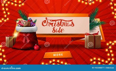 Christmas Sales Discount Banner In The Form Of Ribbon With Santa Claus