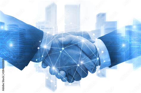 Partnership Business Man Shaking Hands With Effect Digital Network