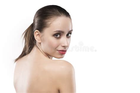 Beauty Female Portrait With Naked Shoulders Isolated On White Stock
