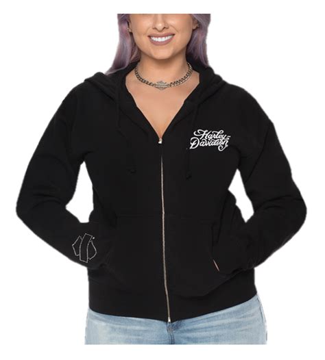 Harley Davidson Women S Flocked H D Zip Up Poly Blend Hooded Sweatshirt