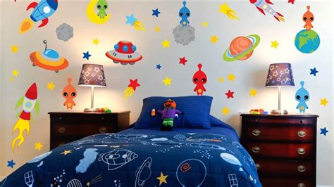 If space is an issue in your shared kids room, you might not be able to fit bookshelves and dressers. Space Theme Room For Kids - YouTube