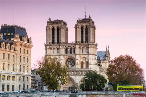 Pink Sunset Over Notre Dame Cathedral Paris France Royalty Free Image