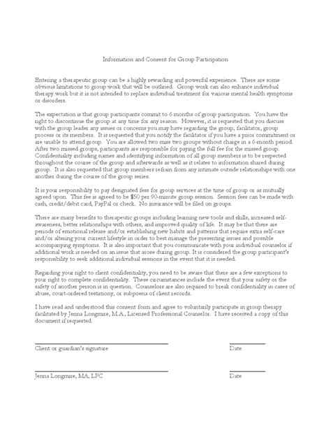 group therapy consent form   templates   word