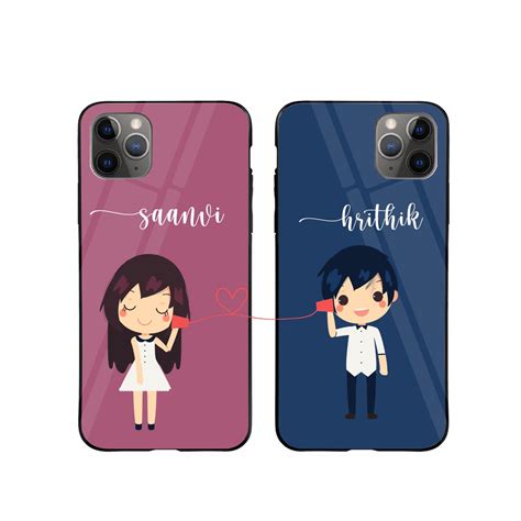 Couple Glass Mobile Cover Set With Name Mobile Covers Combo