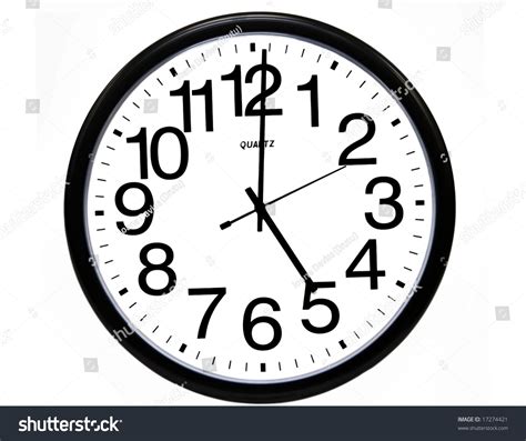 Office Clock Showing 5 Oclock Isolated On White Stock