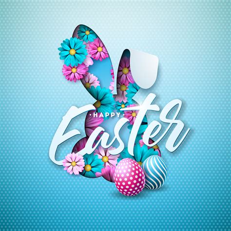 Happy Easter Holiday Design With Painted Egg Spring Flower In Nice