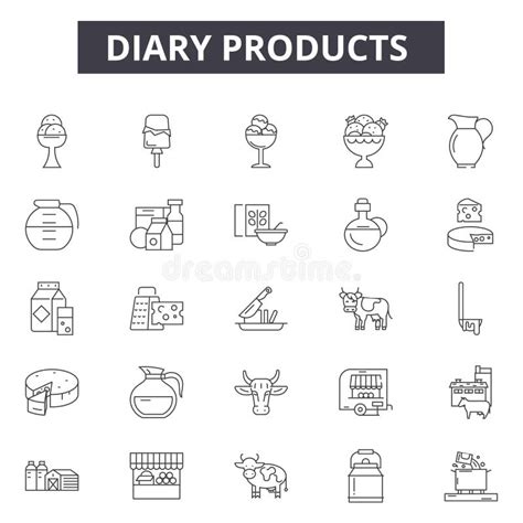 Diary Products Line Icons Signs Vector Set Outline Illustration