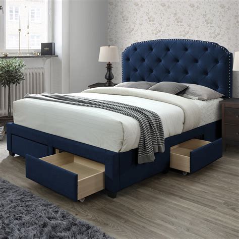 Novogratz kelly queen linen upholstered platform bed with storage in dark grey. DG Casa Argo Tufted Upholstered Panel Bed Frame with ...