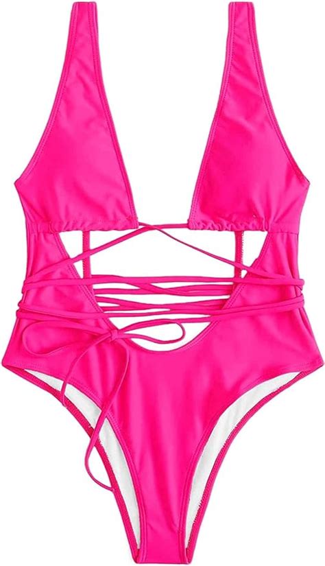 Lopily Womens Sexy One Piece Swimsuits Cut Out Criss Cross Halter Bathing Suit Mx