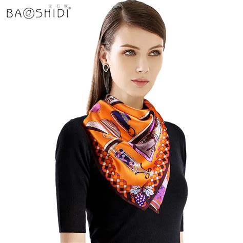 100 pure silk large square scarf women luxury brand scarves elegant lady present manual