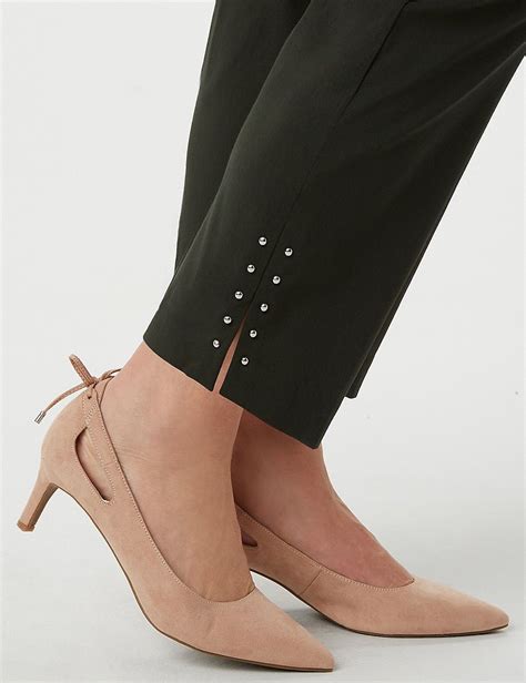 Plus Size Classic Fit Super Stretch Pull On Studded Ankle Pants