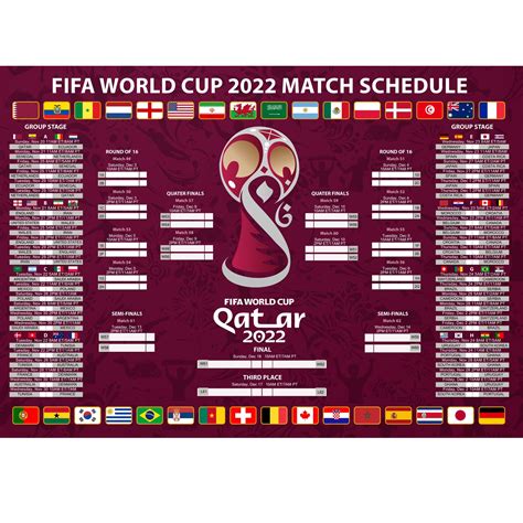 Qatar 2022 World Soccer Football Cup Game Wall Chart Poster World