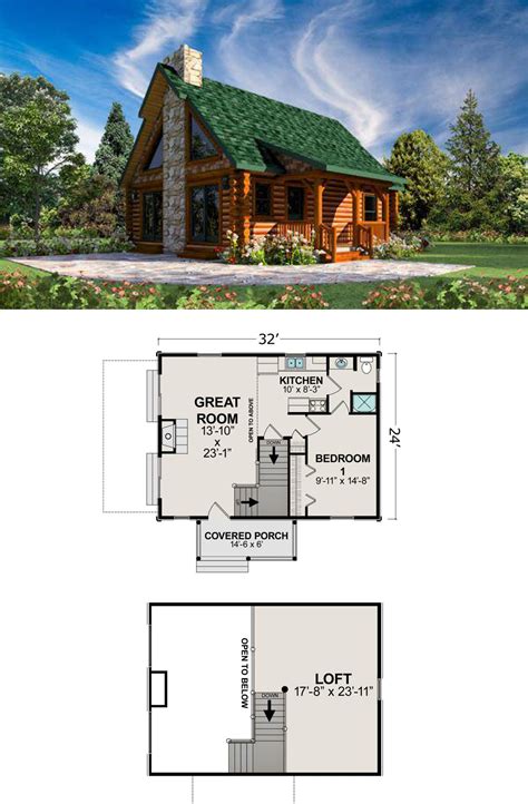 The Floor Plan For This Log Cabin Is Very Small And Has Two Levels To