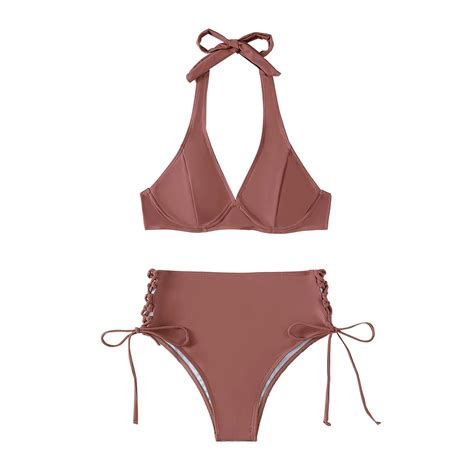 Womens Bathing Suits Women S Swimsuit Solid Color Two Piece Sexy Straps Split Bathing Suit High